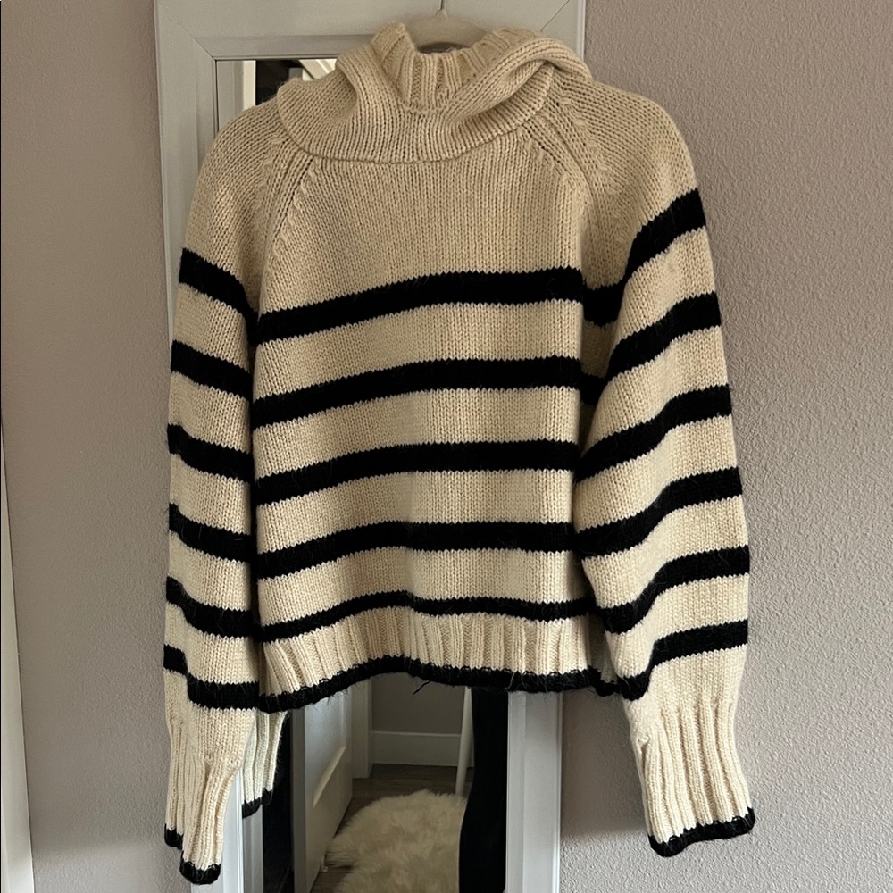 Zara striped black and cream knitted hoodie size L